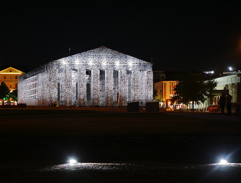 "Parthenon der BÃ¼cher" by Night - Friedrichsplatz (Marta Minoujin)  
